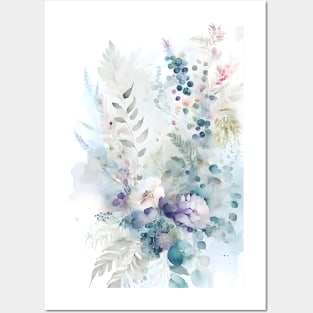 Watercolor Floral Berries Ferns Pastel Botanical Art Posters and Art